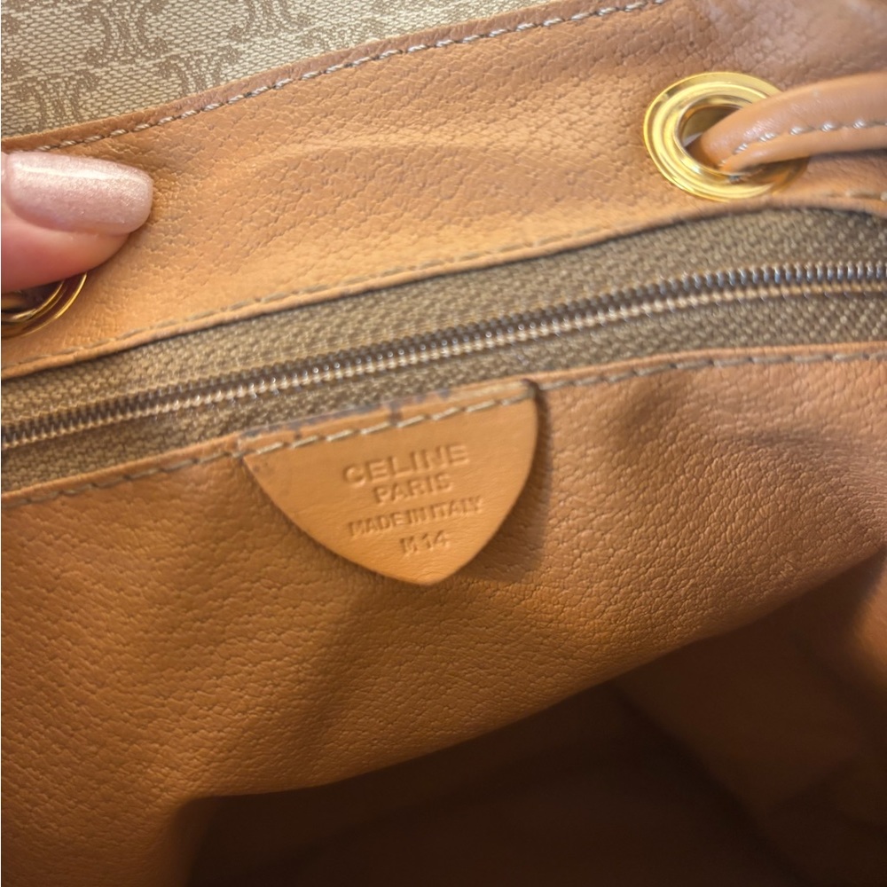Celine Beige Monogram Canvas Drawstring Backpack with Tan Leather Trim - Picture 8 of 8
